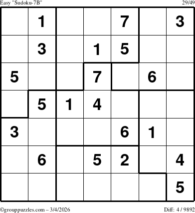 The grouppuzzles.com Easy Sudoku-7B puzzle for Wednesday March 4, 2026