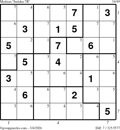 The grouppuzzles.com Medium Sudoku-7B puzzle for Wednesday March 4, 2026 with all 7 steps marked