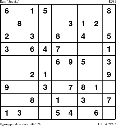 The grouppuzzles.com Easy Sudoku puzzle for Wednesday March 4, 2026