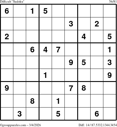 The grouppuzzles.com Difficult Sudoku puzzle for Wednesday March 4, 2026