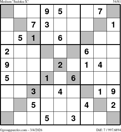 The grouppuzzles.com Medium Sudoku-X puzzle for Wednesday March 4, 2026