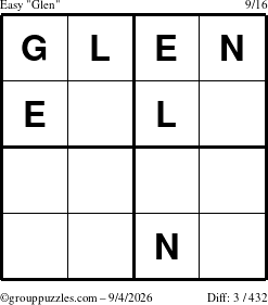 The grouppuzzles.com Easy Glen puzzle for Friday September 4, 2026