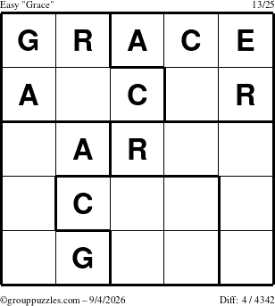 The grouppuzzles.com Easy Grace puzzle for Friday September 4, 2026