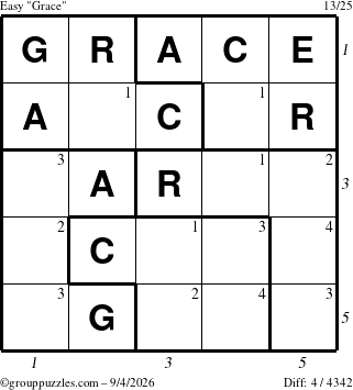 The grouppuzzles.com Easy Grace puzzle for Friday September 4, 2026, suitable for printing, with all 4 steps marked