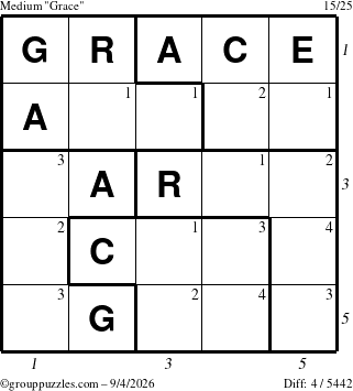 The grouppuzzles.com Medium Grace puzzle for Friday September 4, 2026 with all 4 steps marked