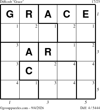 The grouppuzzles.com Difficult Grace puzzle for Friday September 4, 2026 with all 4 steps marked