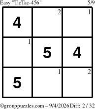 The grouppuzzles.com Easy TicTac-456 puzzle for Friday September 4, 2026 with the first 2 steps marked