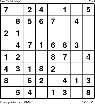 The grouppuzzles.com Easy Sudoku-8up puzzle for Friday September 4, 2026