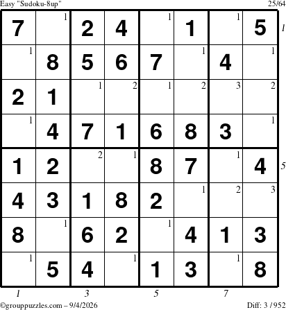 The grouppuzzles.com Easy Sudoku-8up puzzle for Friday September 4, 2026 with all 3 steps marked