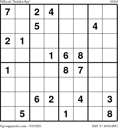 The grouppuzzles.com Difficult Sudoku-8up puzzle for Friday September 4, 2026