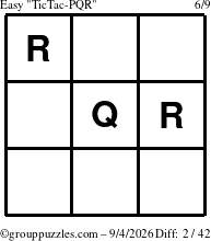 The grouppuzzles.com Easy TicTac-PQR puzzle for Friday September 4, 2026