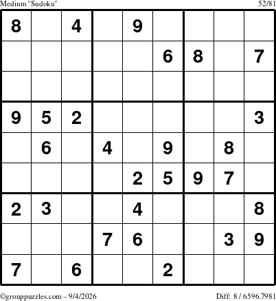 The grouppuzzles.com Medium Sudoku puzzle for Friday September 4, 2026
