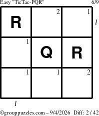 The grouppuzzles.com Easy TicTac-PQR puzzle for Friday September 4, 2026 with all 2 steps marked