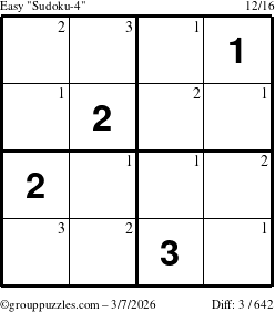 The grouppuzzles.com Easy Sudoku-4 puzzle for Saturday March 7, 2026 with the first 3 steps marked