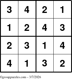 The grouppuzzles.com Answer grid for the Sudoku-4 puzzle for Saturday March 7, 2026