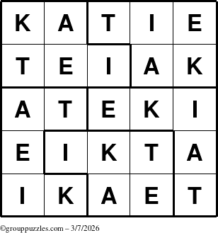 The grouppuzzles.com Answer grid for the Katie puzzle for Saturday March 7, 2026