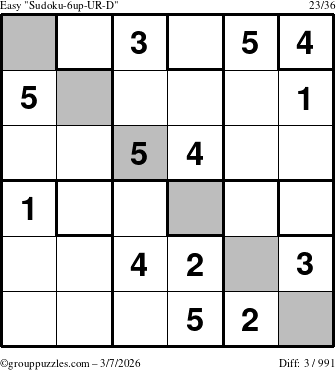 The grouppuzzles.com Easy Sudoku-6up-UR-D puzzle for Saturday March 7, 2026