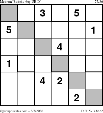 The grouppuzzles.com Medium Sudoku-6up-UR-D puzzle for Saturday March 7, 2026