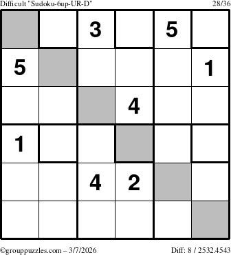 The grouppuzzles.com Difficult Sudoku-6up-UR-D puzzle for Saturday March 7, 2026