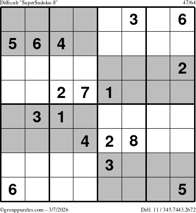 The grouppuzzles.com Difficult SuperSudoku-8 puzzle for Saturday March 7, 2026