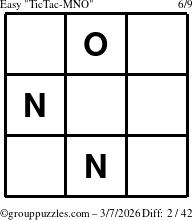 The grouppuzzles.com Easy TicTac-MNO puzzle for Saturday March 7, 2026