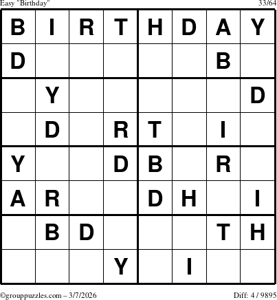 The grouppuzzles.com Easy Birthday puzzle for Saturday March 7, 2026