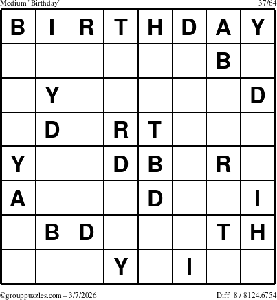 The grouppuzzles.com Medium Birthday puzzle for Saturday March 7, 2026
