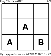 The grouppuzzles.com Easy TicTac-ABC puzzle for Wednesday August 12, 2026
