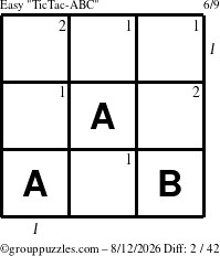 The grouppuzzles.com Easy TicTac-ABC puzzle for Wednesday August 12, 2026 with all 2 steps marked