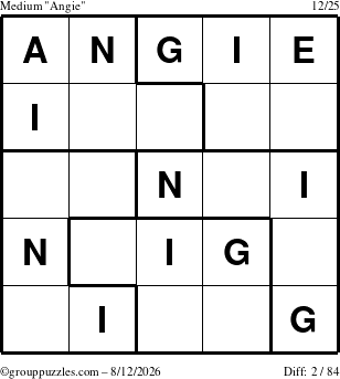 The grouppuzzles.com Medium Angie puzzle for Wednesday August 12, 2026