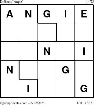 The grouppuzzles.com Difficult Angie puzzle for Wednesday August 12, 2026