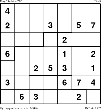 The grouppuzzles.com Easy Sudoku-7B puzzle for Wednesday August 12, 2026
