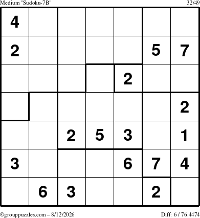 The grouppuzzles.com Medium Sudoku-7B puzzle for Wednesday August 12, 2026