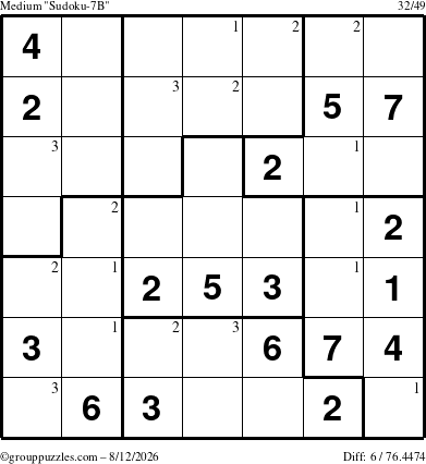 The grouppuzzles.com Medium Sudoku-7B puzzle for Wednesday August 12, 2026 with the first 3 steps marked