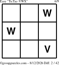 The grouppuzzles.com Easy TicTac-VWX puzzle for Wednesday August 12, 2026