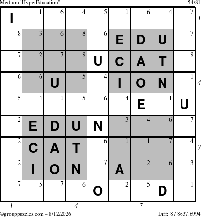 The grouppuzzles.com Medium HyperEducation-i23 puzzle for Wednesday August 12, 2026 with all 8 steps marked