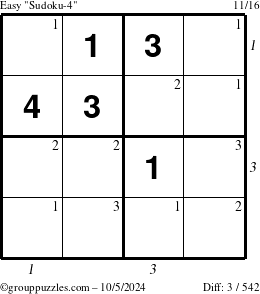 The grouppuzzles.com Easy Sudoku-4 puzzle for Saturday October 5, 2024 with all 3 steps marked