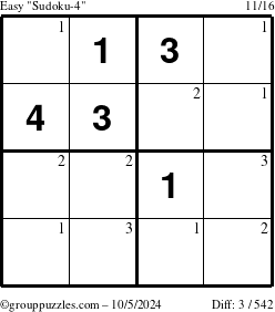 The grouppuzzles.com Easy Sudoku-4 puzzle for Saturday October 5, 2024 with the first 3 steps marked