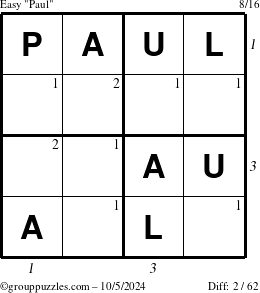 The grouppuzzles.com Easy Paul puzzle for Saturday October 5, 2024 with all 2 steps marked