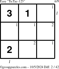 The grouppuzzles.com Easy TicTac-123 puzzle for Saturday October 5, 2024 with all 2 steps marked