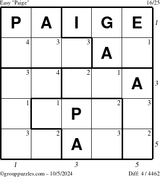 The grouppuzzles.com Easy Paige puzzle for Saturday October 5, 2024 with all 4 steps marked