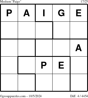 The grouppuzzles.com Medium Paige puzzle for Saturday October 5, 2024