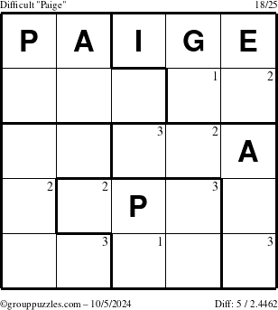 The grouppuzzles.com Difficult Paige puzzle for Saturday October 5, 2024 with the first 3 steps marked