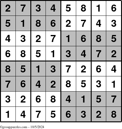 The grouppuzzles.com Answer grid for the SuperSudoku-8 puzzle for Saturday October 5, 2024