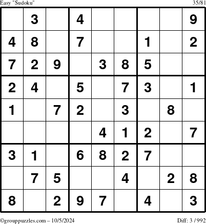 The grouppuzzles.com Easy Sudoku puzzle for Saturday October 5, 2024