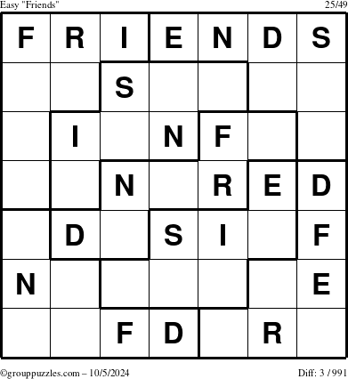 The grouppuzzles.com Easy Friends puzzle for Saturday October 5, 2024