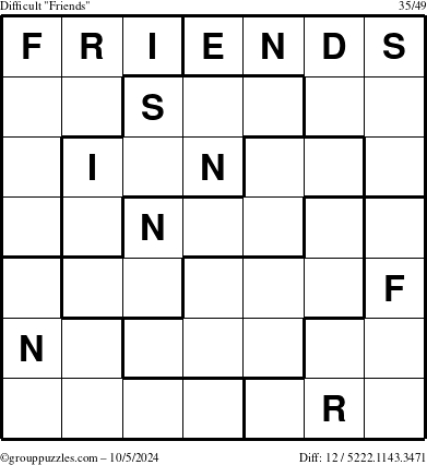 The grouppuzzles.com Difficult Friends puzzle for Saturday October 5, 2024