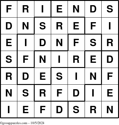 The grouppuzzles.com Answer grid for the Friends puzzle for Saturday October 5, 2024