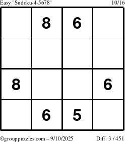 The grouppuzzles.com Easy Sudoku-4-5678 puzzle for Wednesday September 10, 2025