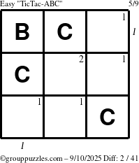 The grouppuzzles.com Easy TicTac-ABC puzzle for Wednesday September 10, 2025 with all 2 steps marked